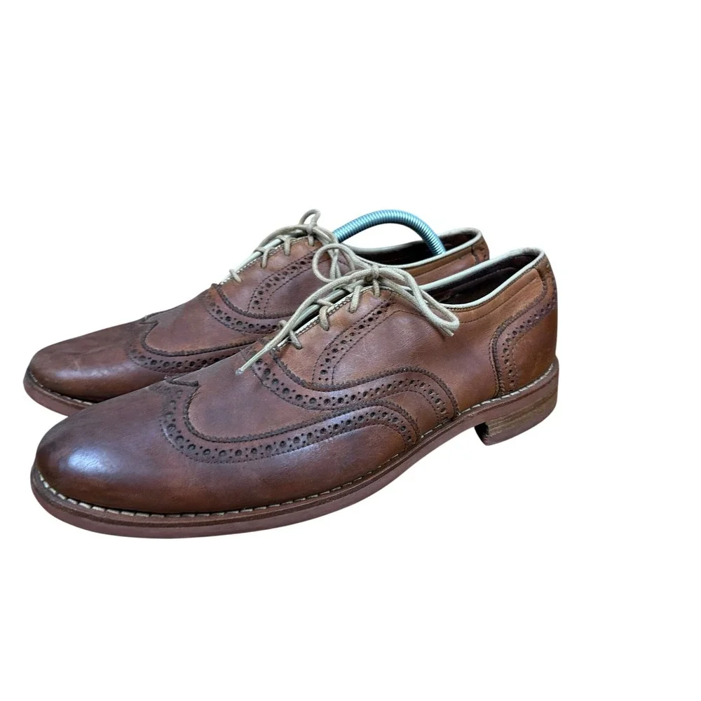 Cole Haan Wingtip Oxford Mens 9.5 Brown Leather Brogue Vibram Sole Dress Shoes